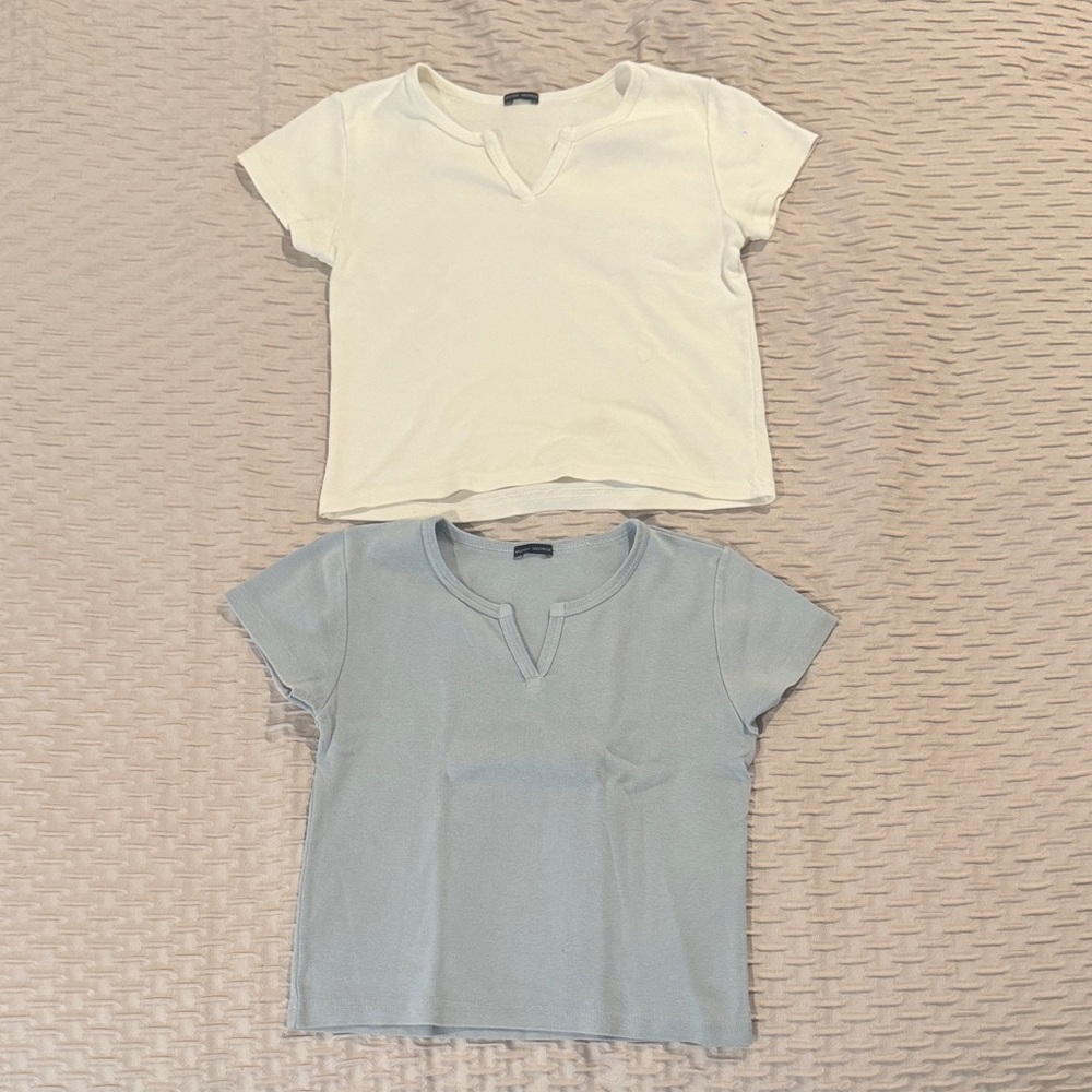 Brandy Melville White and Light Blue Tops